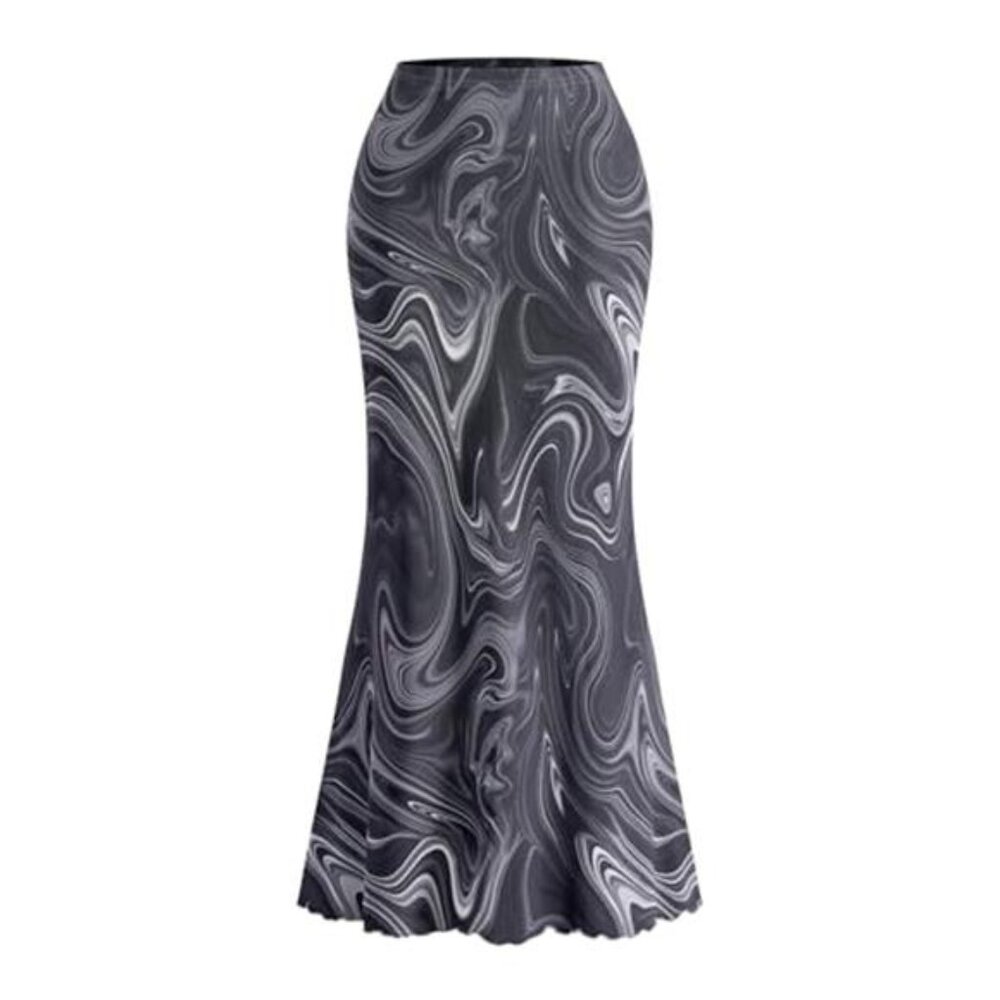 Women Floral Maxi Skirt High Waisted Mesh Bodycon Fishtail Summer Long Skirt